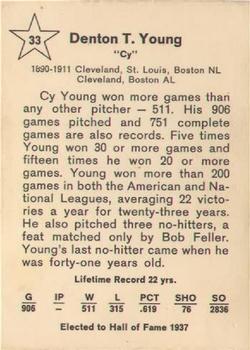 1961 Golden Press Hall of Fame Baseball Stars #33 Cy Young Back