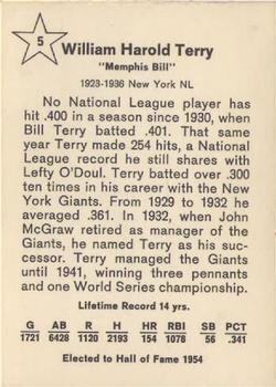 1961 Golden Press Hall of Fame Baseball Stars #5 Bill Terry Back