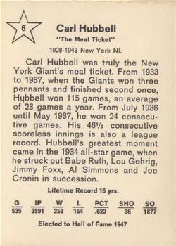 1961 Golden Press Hall of Fame Baseball Stars #6 Carl Hubbell Back