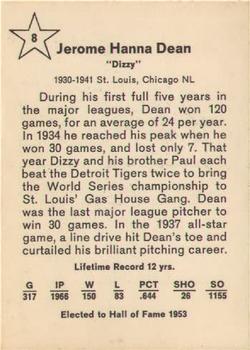 1961 Golden Press Hall of Fame Baseball Stars #8 Dizzy Dean Back