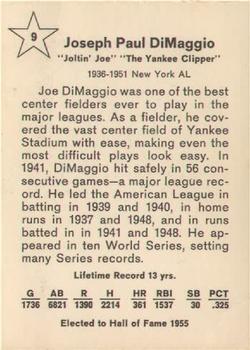1961 Golden Press Hall of Fame Baseball Stars #9 Joe DiMaggio Back