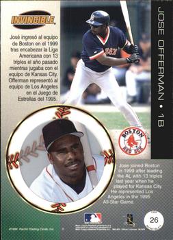 1999 Pacific Invincible - Red #26 Jose Offerman  Back