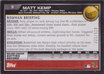 2010 Bowman - Blue #9 Matt Kemp Back