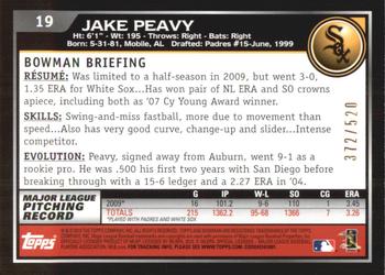 2010 Bowman - Blue #19 Jake Peavy Back