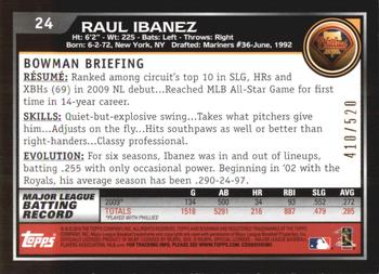 2010 Bowman - Blue #24 Raul Ibanez Back