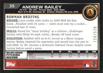 2010 Bowman - Blue #35 Andrew Bailey Back