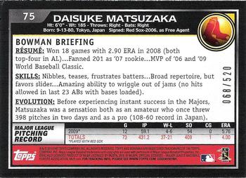 2010 Bowman - Blue #75 Daisuke Matsuzaka Back