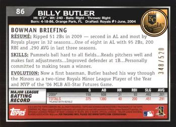 2010 Bowman - Blue #86 Billy Butler Back