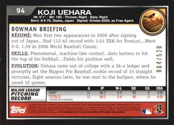 2010 Bowman - Blue #94 Koji Uehara Back
