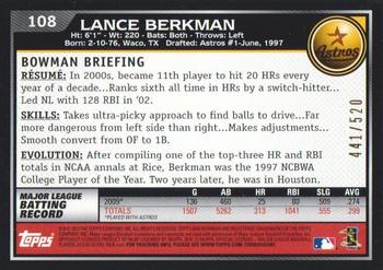 2010 Bowman - Blue #108 Lance Berkman Back