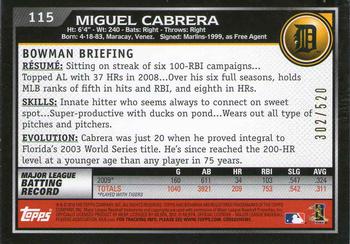 2010 Bowman - Blue #115 Miguel Cabrera Back
