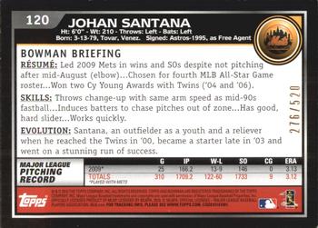 2010 Bowman - Blue #120 Johan Santana Back
