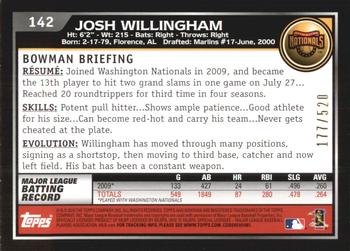 2010 Bowman - Blue #142 Josh Willingham Back