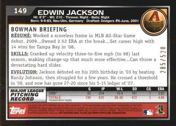 2010 Bowman - Blue #149 Edwin Jackson Back