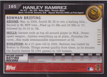 2010 Bowman - Blue #165 Hanley Ramirez Back