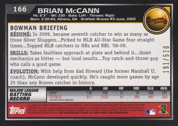 2010 Bowman - Blue #166 Brian McCann Back