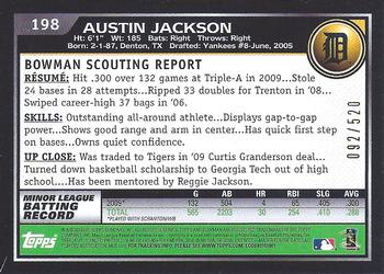 2010 Bowman - Blue #198 Austin Jackson Back