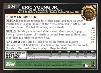 2010 Bowman - Blue #204 Eric Young Jr. Back