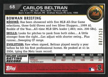 2010 Bowman - Blue #68 Carlos Beltran Back