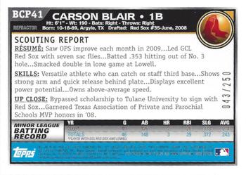 2010 Bowman - Chrome Prospects Blue Refractors #BCP41 Carson Blair Back