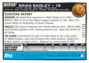 2010 Bowman - Chrome Prospects Blue Refractors #BCP49 Brian Baisley Back