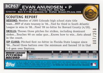 2010 Bowman - Chrome Prospects Blue Refractors #BCP67 Evan Anundsen Back