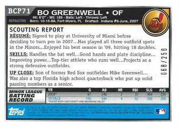 2010 Bowman - Chrome Prospects Blue Refractors #BCP71 Bo Greenwell Back