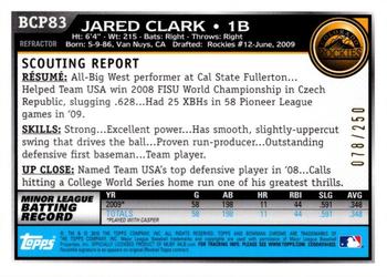 2010 Bowman - Chrome Prospects Blue Refractors #BCP83 Jared Clark Back