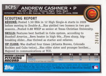 2010 Bowman - Chrome Prospects Gold Refractors #BCP5 Andrew Cashner Back