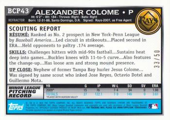 2010 Bowman - Chrome Prospects Gold Refractors #BCP43 Alexander Colome Back