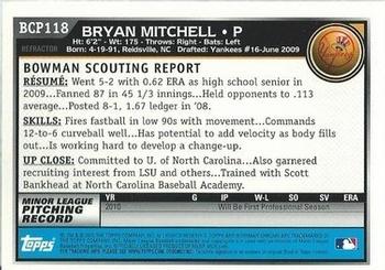 2010 Bowman Chrome - Prospects Green X-Fractors #BCP118 Bryan Mitchell Back