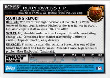 2010 Bowman Chrome - Prospects Green X-Fractors #BCP155 Rudy Owens Back