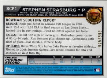 2010 Bowman - Chrome Prospects Purple Refractors #BCP1 Stephen Strasburg Back