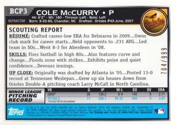 2010 Bowman - Chrome Prospects Purple Refractors #BCP3 Cole McCurry Back
