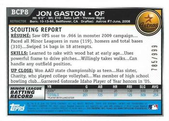 2010 Bowman - Chrome Prospects Purple Refractors #BCP8 Jon Gaston Back