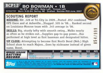 2010 Bowman - Chrome Prospects Purple Refractors #BCP12 Bo Bowman Back
