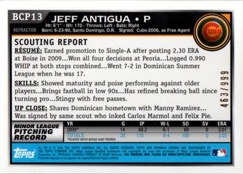 2010 Bowman - Chrome Prospects Purple Refractors #BCP13 Jeff Antigua Back
