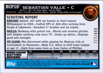 2010 Bowman - Chrome Prospects Purple Refractors #BCP16 Sebastian Valle Back