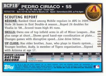 2010 Bowman - Chrome Prospects Purple Refractors #BCP18 Pedro Ciriaco Back