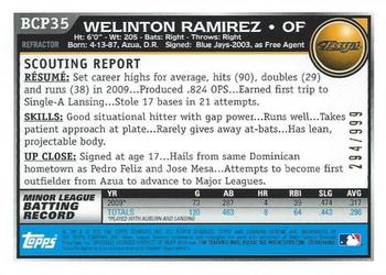 2010 Bowman - Chrome Prospects Purple Refractors #BCP35 Welinton Ramirez Back