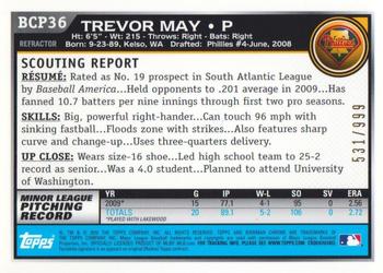 2010 Bowman - Chrome Prospects Purple Refractors #BCP36 Trevor May Back