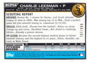 2010 Bowman - Chrome Prospects Purple Refractors #BCP54 Charlie Leesman Back