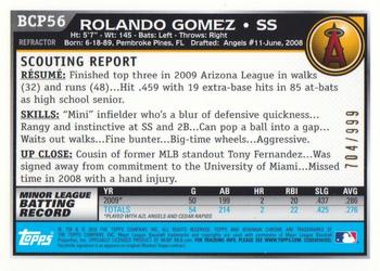 2010 Bowman - Chrome Prospects Purple Refractors #BCP56 Rolando Gomez Back