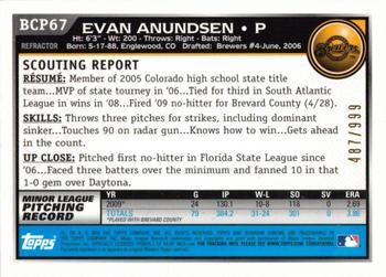 2010 Bowman - Chrome Prospects Purple Refractors #BCP67 Evan Anundsen Back