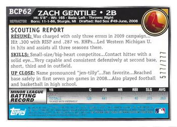 2010 Bowman - Chrome Prospects Refractors #BCP62 Zach Gentile Back