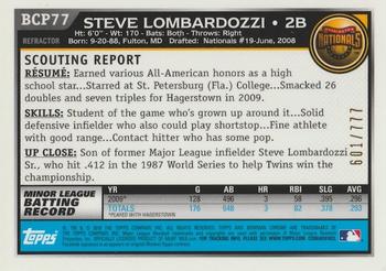 2010 Bowman - Chrome Prospects Refractors #BCP77 Steve Lombardozzi Back