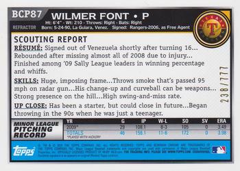 2010 Bowman - Chrome Prospects Refractors #BCP87 Wilmer Font Back