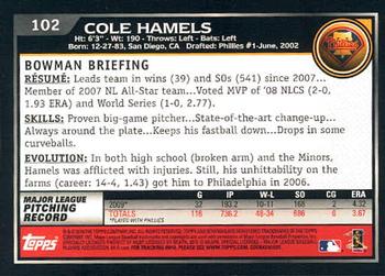 2010 Bowman - Gold #102 Cole Hamels Back