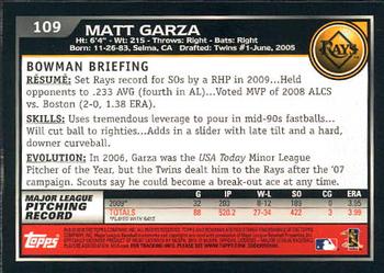 2010 Bowman - Gold #109 Matt Garza Back