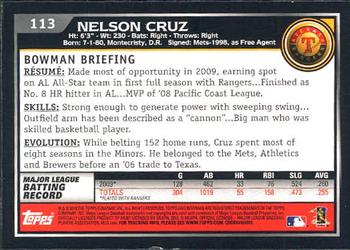 2010 Bowman - Gold #113 Nelson Cruz Back